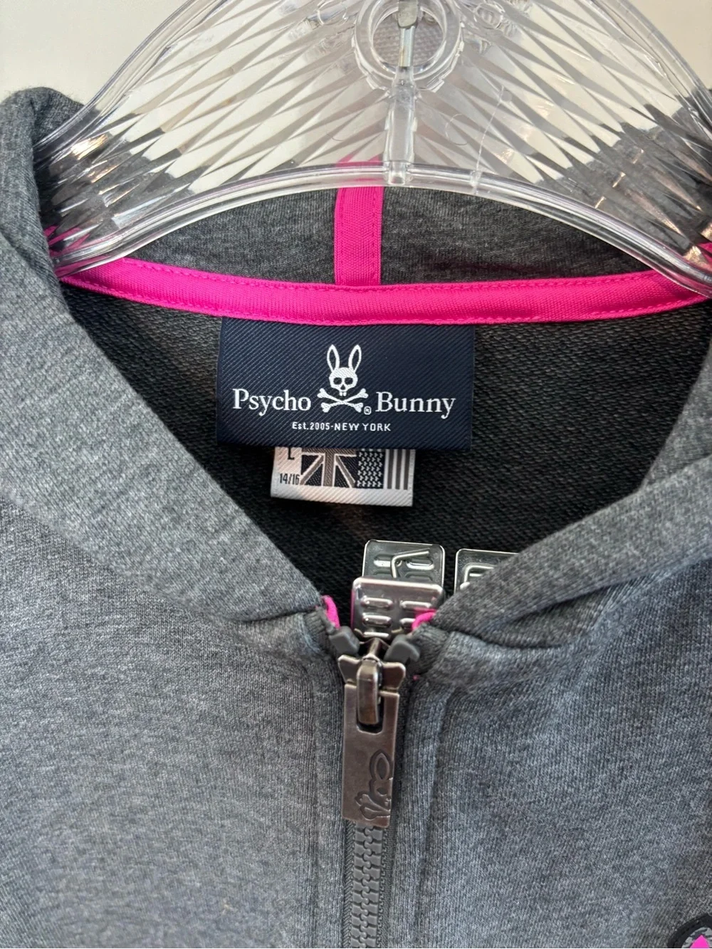 Psycho Bunny Kids Drake Full Zip Hoodie In Heather Storm Large 14/16
